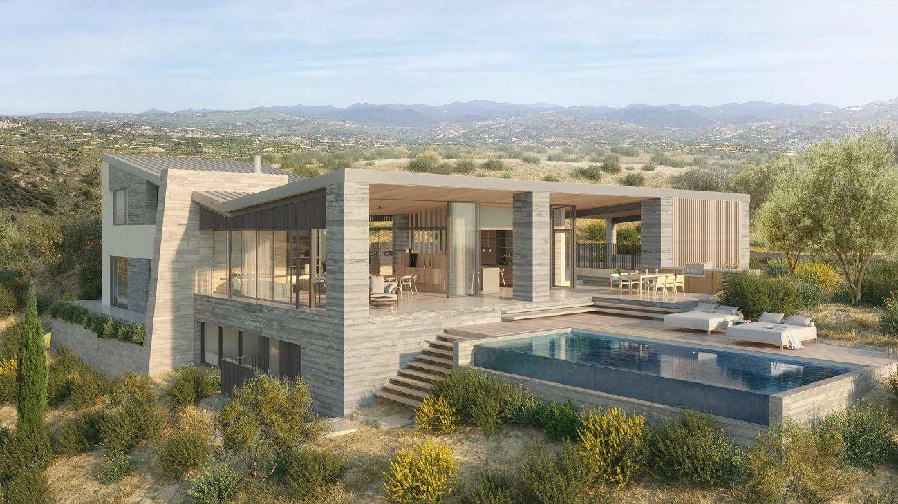 Новый комплекс вилл с панорамным видом в большой резиденции с полем для гольфа, спа-центром и клубом верховой езды, Пафос, Кипр