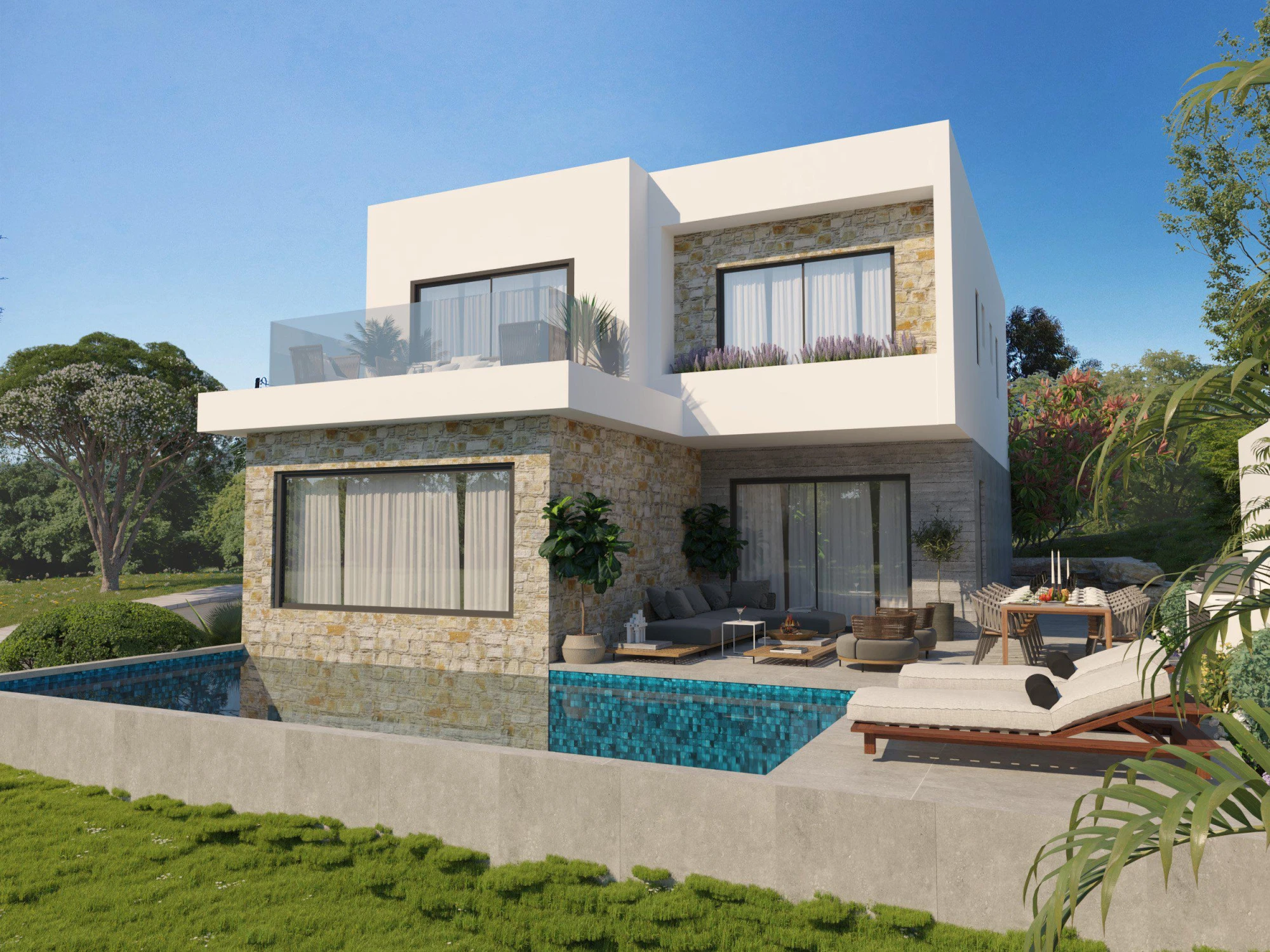 Комплекс вилл с бассейнами рядом с морем и центром Пафоса, Кипр